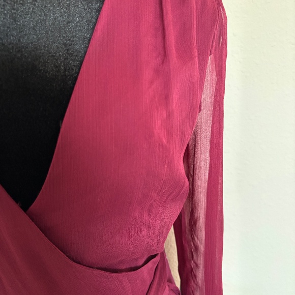 WAYF Maryl Bordeaux Cranberry Red Long Sleeve Wrap Maxi Dress - Picture 2 of 7